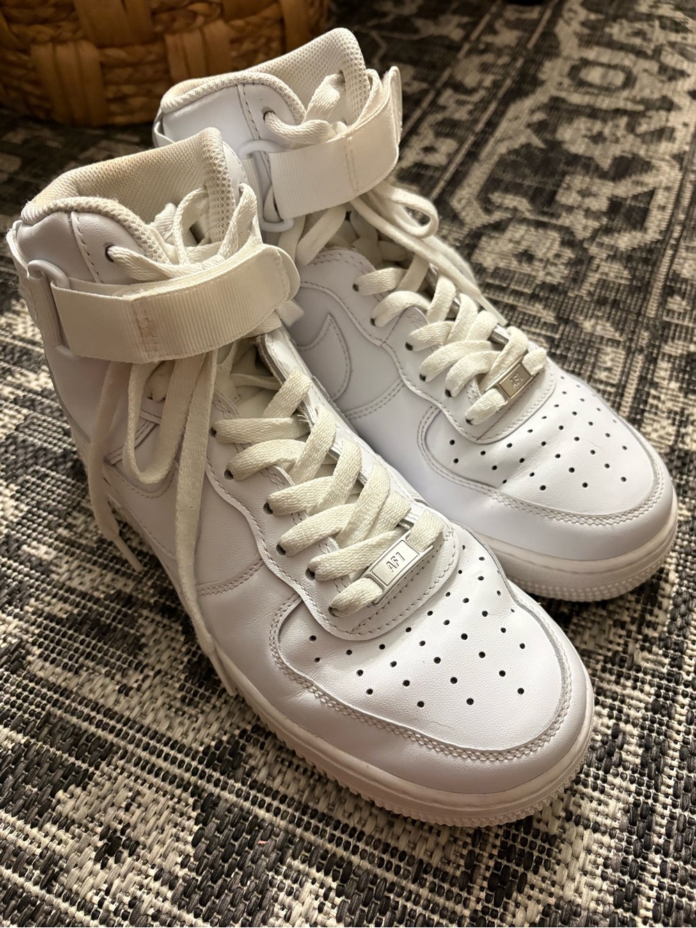 White Nike AF1 High-Top Leather Sneakers with Ankle Strap